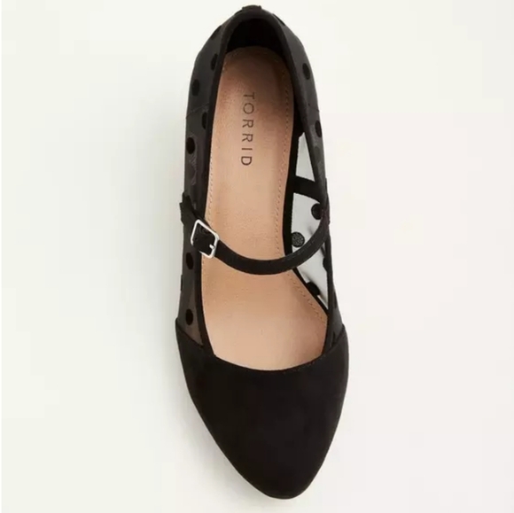 Size 12 wide Torrid Polka Dot mesh mini Wedge black sandals shoes - Picture 3 of 8